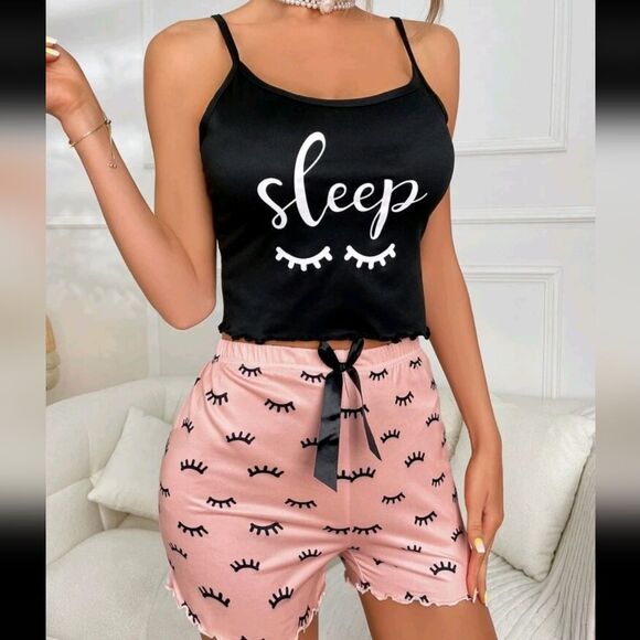 Pink and Black Pajama Set with Playful Patterns - Picture 5 of 8